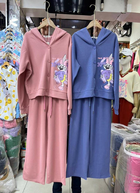 BECHIC Hooded Cartoon Printed Co-Ord Set